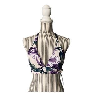 A.N.A A New Approach Purple & White Floral Crisscross Bikini Top Women Sz S